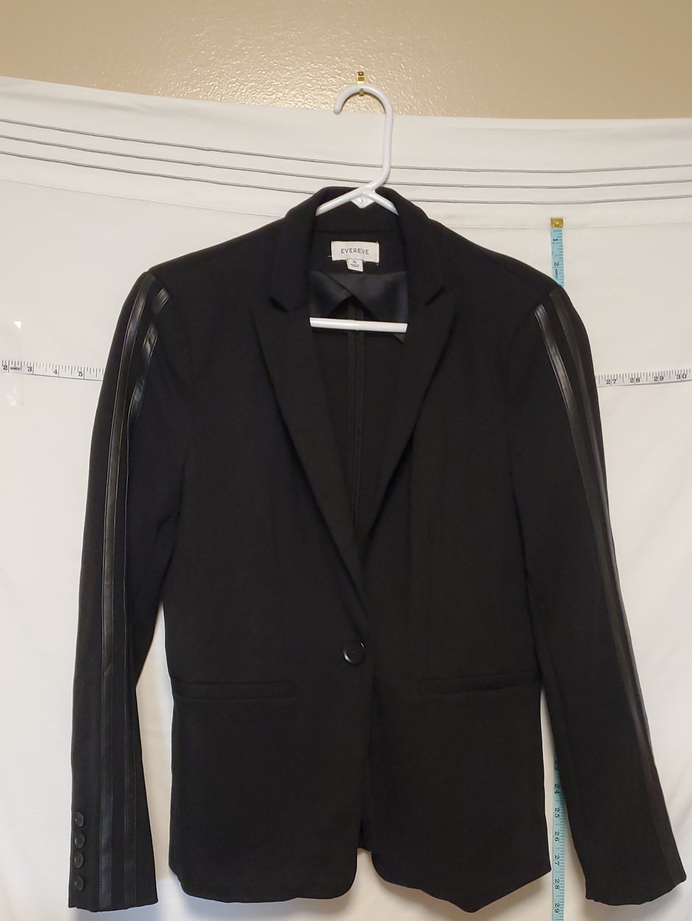 Evereve Black Blazer With Faux Leather Arm Stripes XL Office Artsy Layer